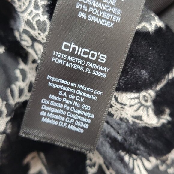 Chicos Travelers Womens Medium 1 Black Button-Front Tunic Velvet Jacket Stretch - Picture 6 of 11